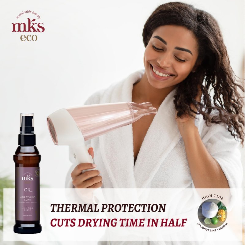 MKS eco Oil, High Tide - 2 fl oz - Hair Styling Elixir - Moroccan Argan Oil, Hemp Seed Oil - Moisturize & Nourish Hair, Control Frizz, Increase Smoothness - Vegan & Cruelty Free