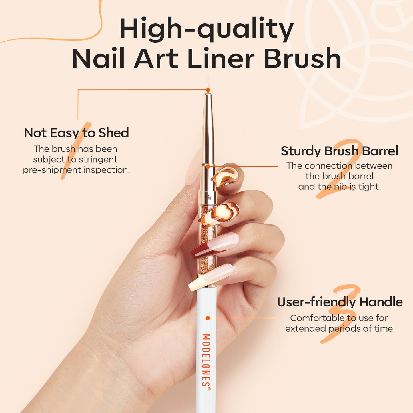 modelones Thin Liner Nail art Brushes with Gel Top and Base Coat for Nail Gel Polish Designs with Arylic Rhinedtone Handle