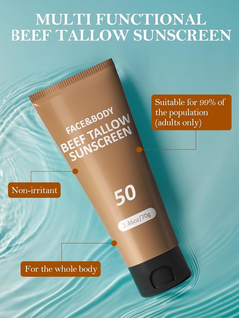 Beef Tallow Sunscreen - Natural Reef Safe Sunblock for Face & Body | Non-Greasy Travel Size (4 Packs)