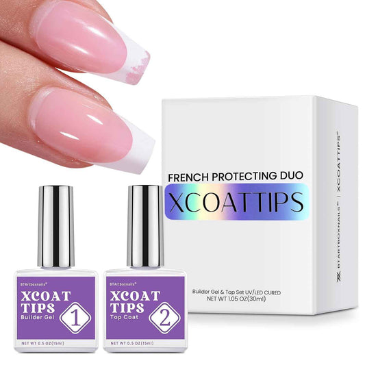 Builder Gel Top Coat Set - XS Short Square French Tip Press-On Nails by btartboxnails
