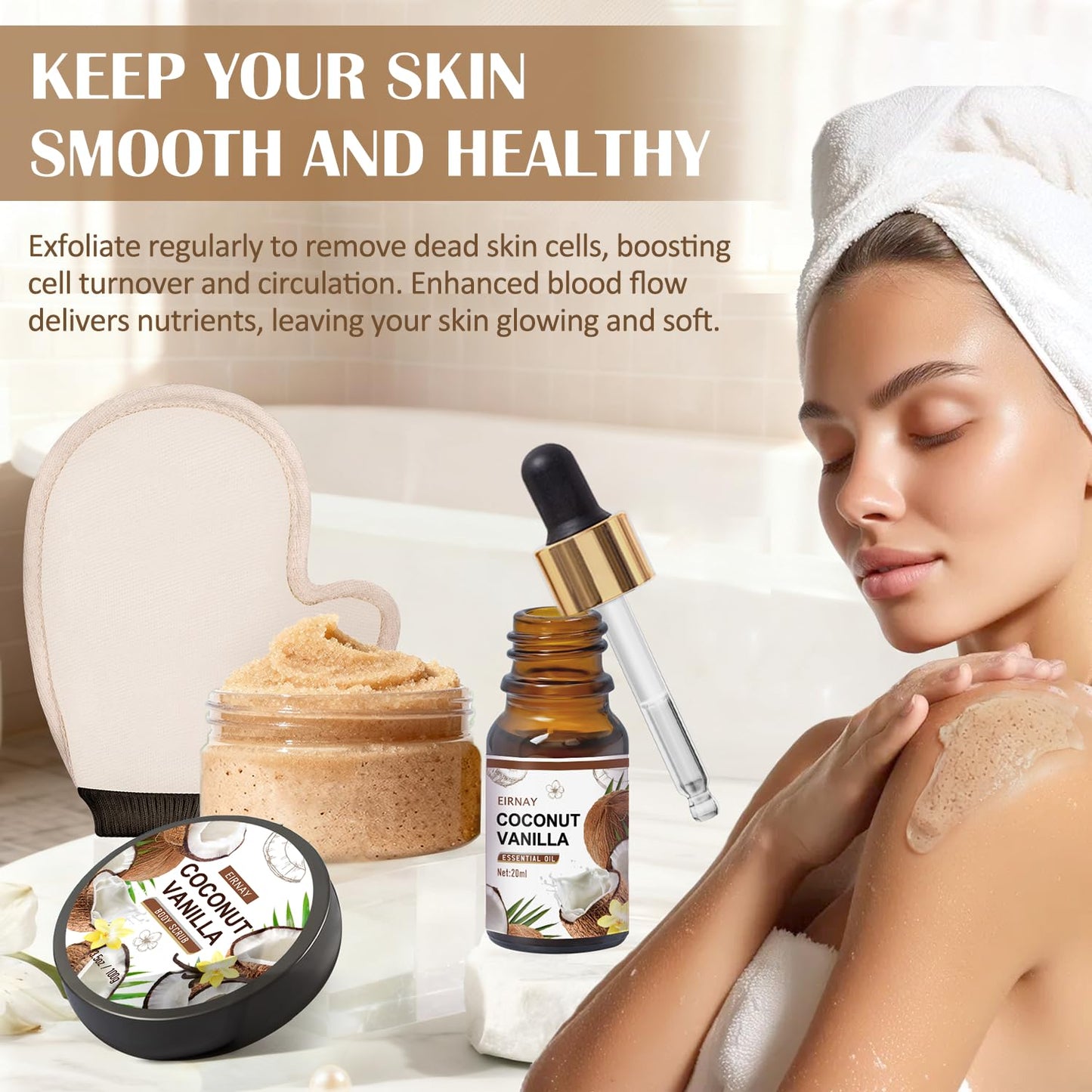 EIRNAY Mothers Day Gifts For Women - 16 PCS Birthday Gift Basket for Women Set of Coconut Vanilla Self Pampering Set, Includes Luxurious Home Spa Shower Gel Bubble Bath