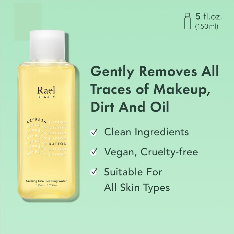 Rael Skin Care, Cleansing Water for Face - Gentle Makeup Remover, Daily Cleanser, Korean Skincare, All Skin Types, Hyaluronic Acid, Cruelty Free (5.07oz)