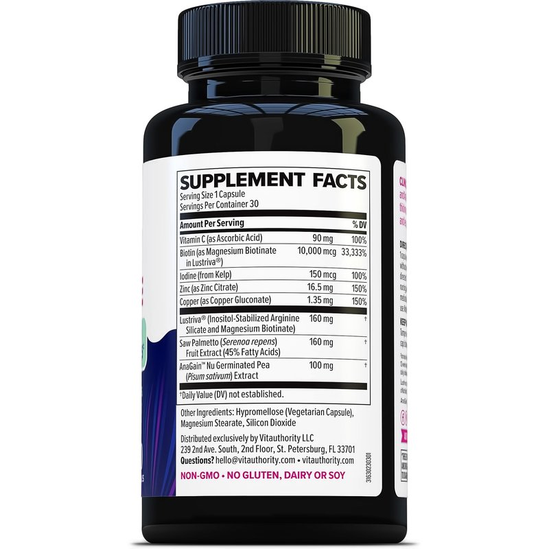 Lustriva Hair Growth Supplement for Women | Lustriva & DHT Blocker Vitamins for Thicker Fuller Locks Biotin Saw Palmetto Zinc & Copper | Reduce Shedding & Support Hair Loss for Men & Women 30 Capsules