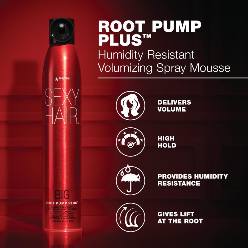 SexyHair Big Root Pump Plus Volumizing Spray Mousse, 10 Oz | Volume with High Hold | Up to 72 Hour Humidity Resistance