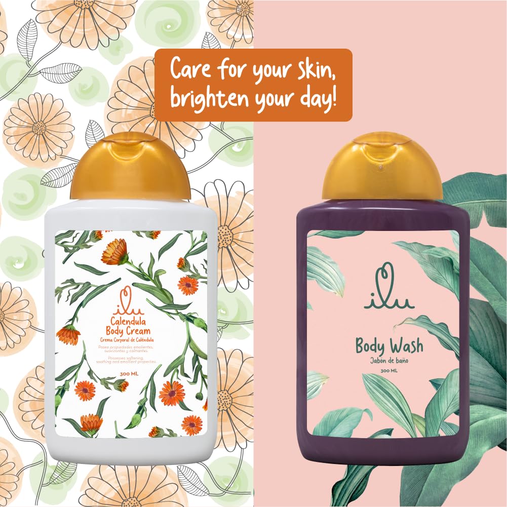 ILU Body Cream & Body Wash Bundle - Multi-Purpose Relief & Nourishment, Plant-Powered Hydration, Invigorating Cleansing, Soothes & Moisturizes, Normal Skin Types, pleasant aroma, 10 fl oz (Pack of 2)