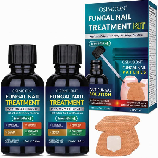 Toenail Fungus Treatment Extra Strength Kit: Nail Repair Liquid Solution and Patches - Nighttime Nail Patches Renewal - Fast Acting Drops with Undecylenic Acid, Natural Oil for Toe Finger Nails