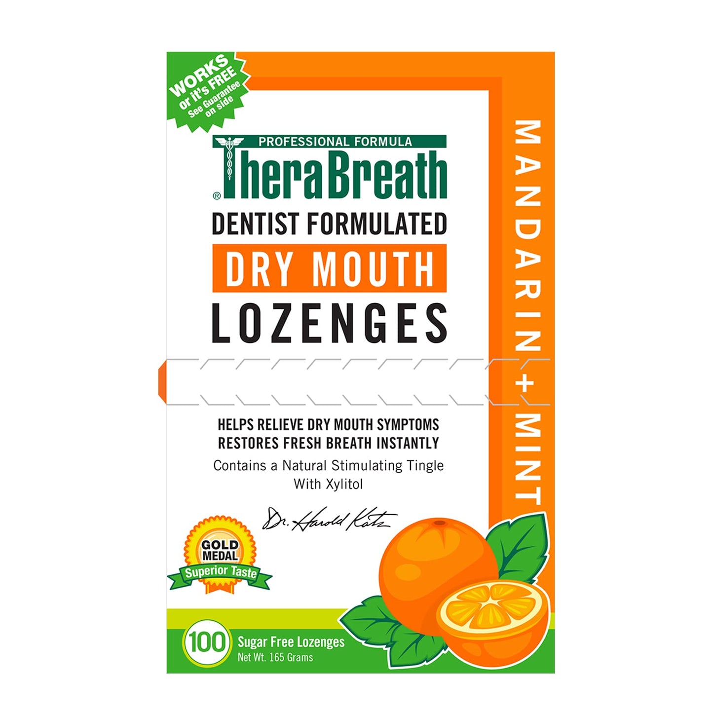 TheraBreath Dry Mouth Lozenges, Mandarin Mint, 100 Count (Pack of 2) & 24 Count Sugar-Free Dentist Formulated for Dry Mouth Relief