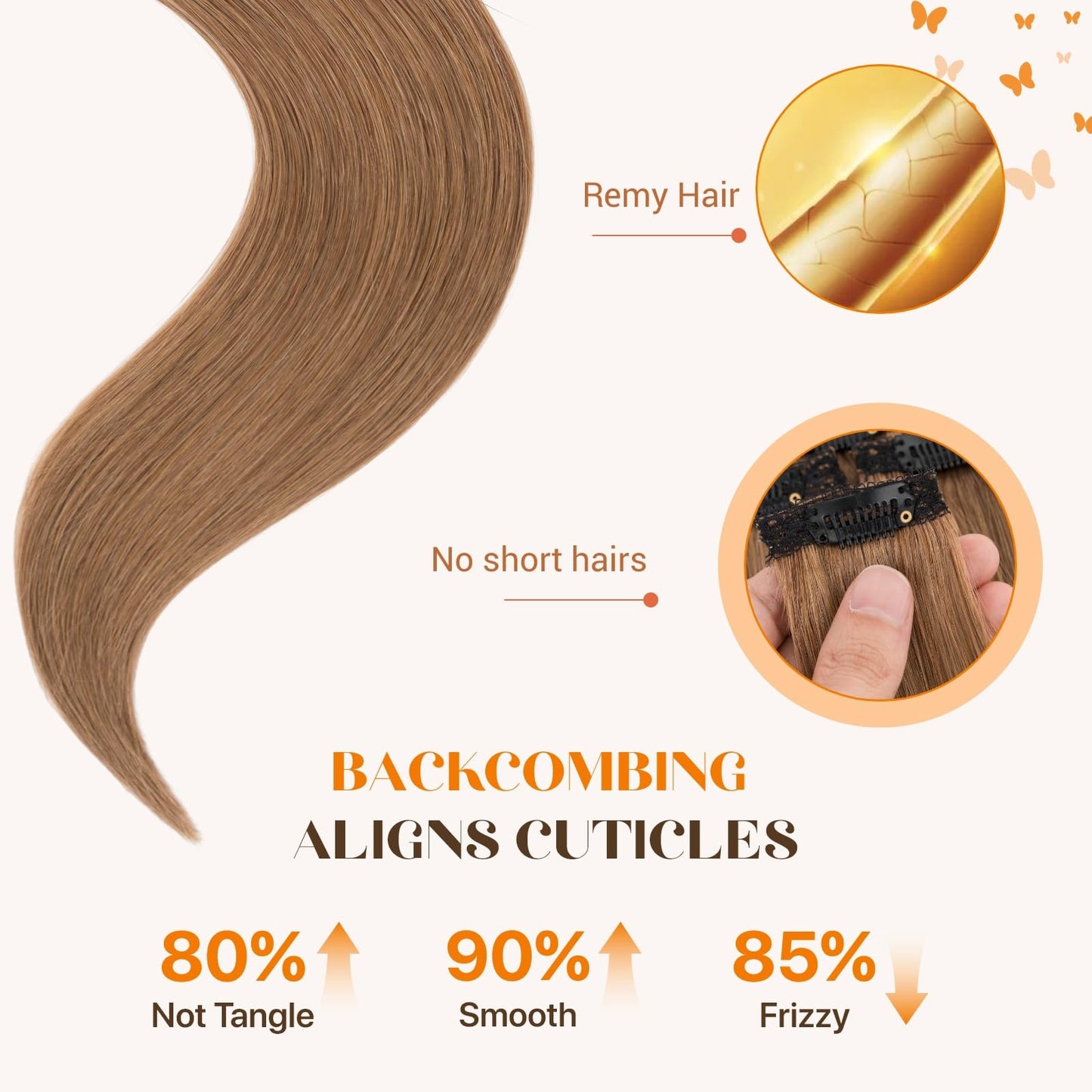 TESSHAIR 6PCS Clip in Hair Extensions Real Human Hair Short Clip in Extensions for Women Short Straight Hairpieces to Add Volume and Highlights 16 Inch Light Brown
