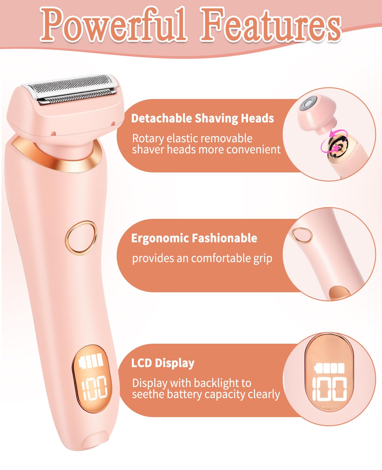 Bikini Trimmer for Women – Dual Head, IPX7 Waterproof & Painless Electric Razor for Pubic Hair, Face, Legs, Underarms – Portable Cordless Shaver with Fast Charging, Self Care Gift (Pink)