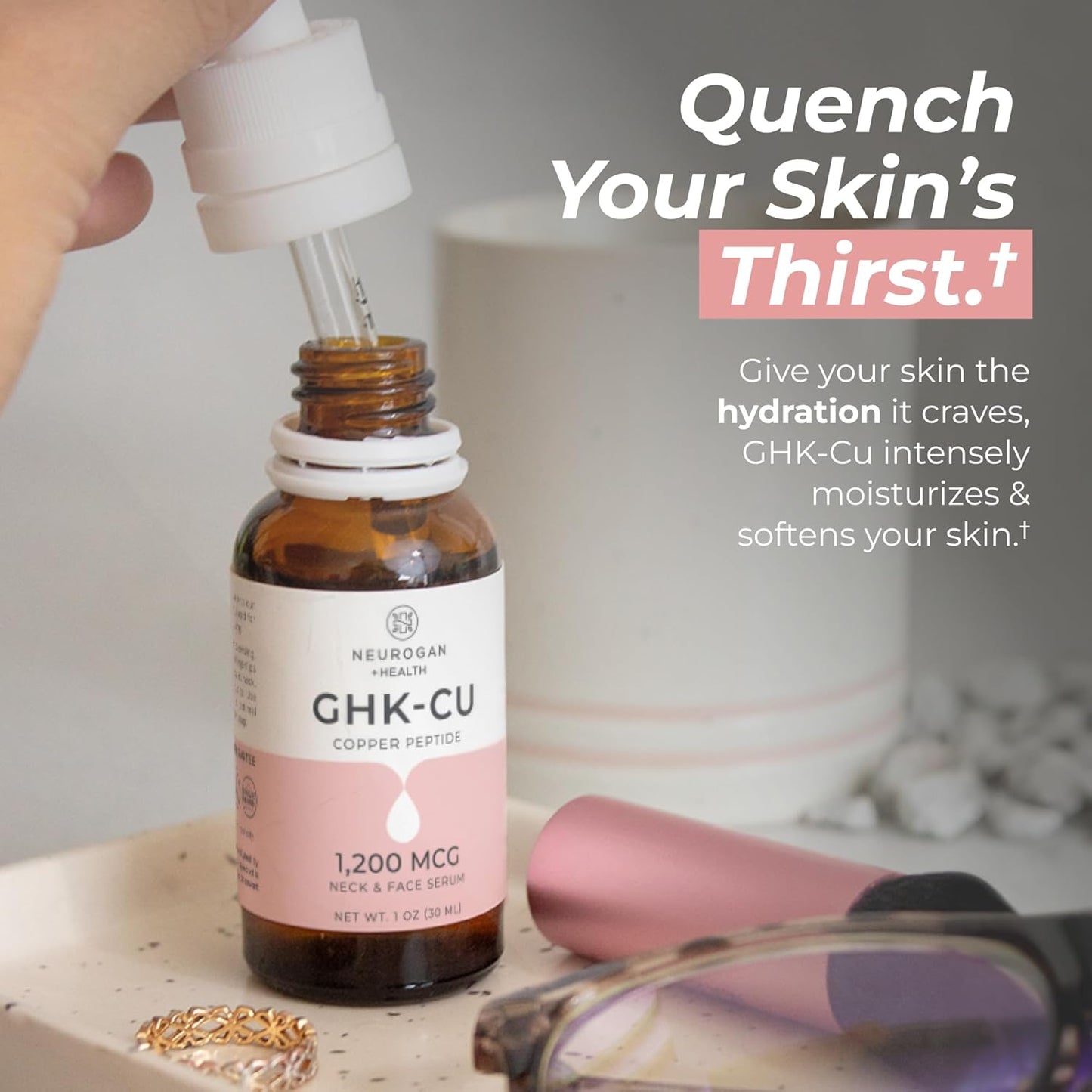 GHK-Cu Copper Peptide Neck & Face Serum - 1,200mcg Anti-Aging Formula | 1 oz Bottle
