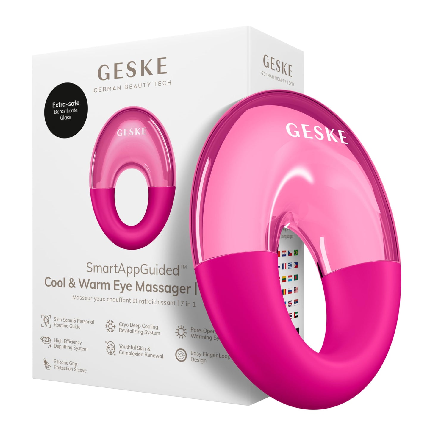 GESKE SmartAppGuided™ Cool & Warm Eye Massager | 7 in 1 | Multifunctional Massager | Eyes & Face | Battery-free Cooling & Warming | Firms, Relaxes & De-Puffs Skin | Ring-shaped Design for Easy Grip