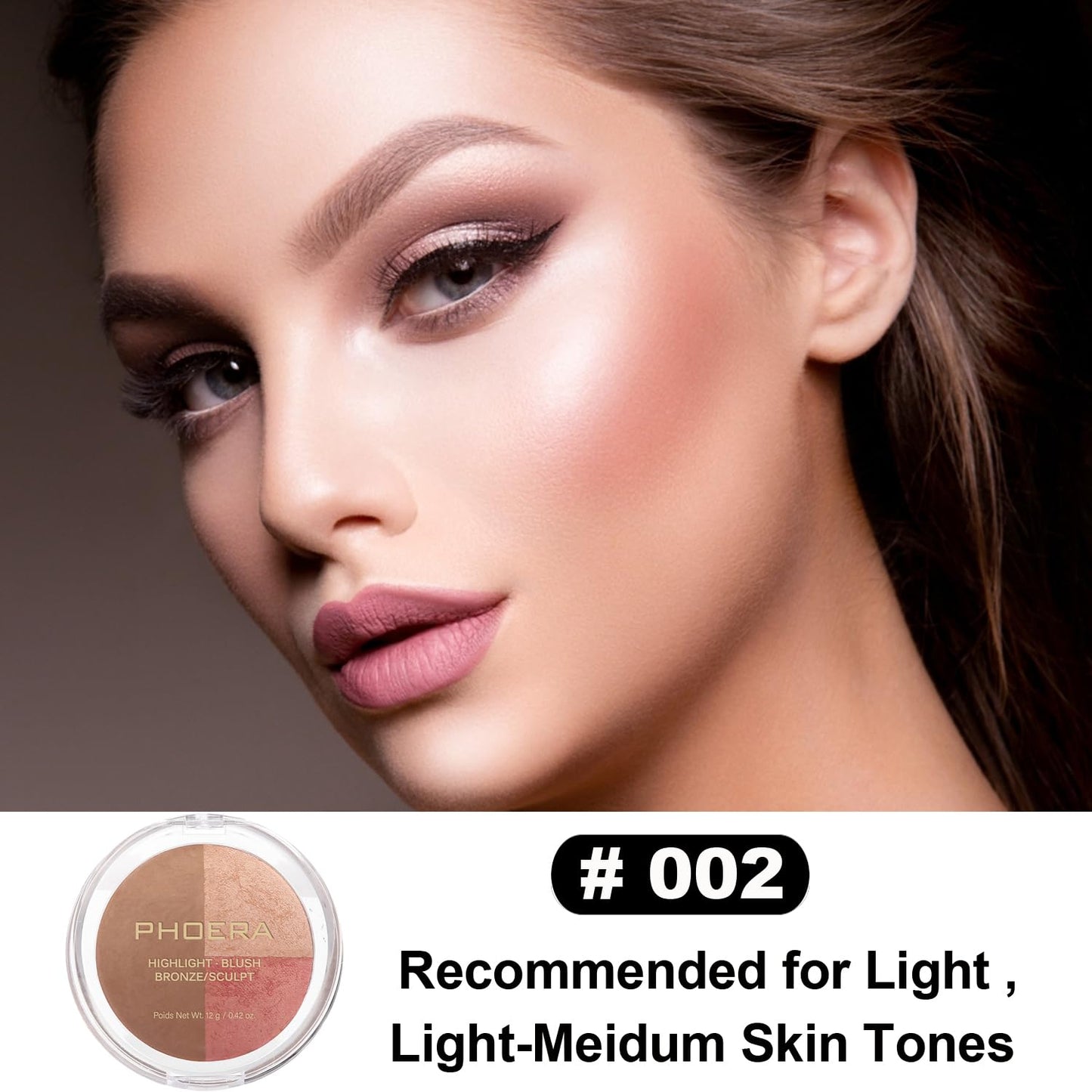 PHOERA Foundation, Contour Palette, Shades With Highlighter, Bronzer & Blush, Makeup Lightweight Long Lasting Wrinkles Matte Natural Finish (102+102+ #002 Contour/Nude+ Nude+#002)