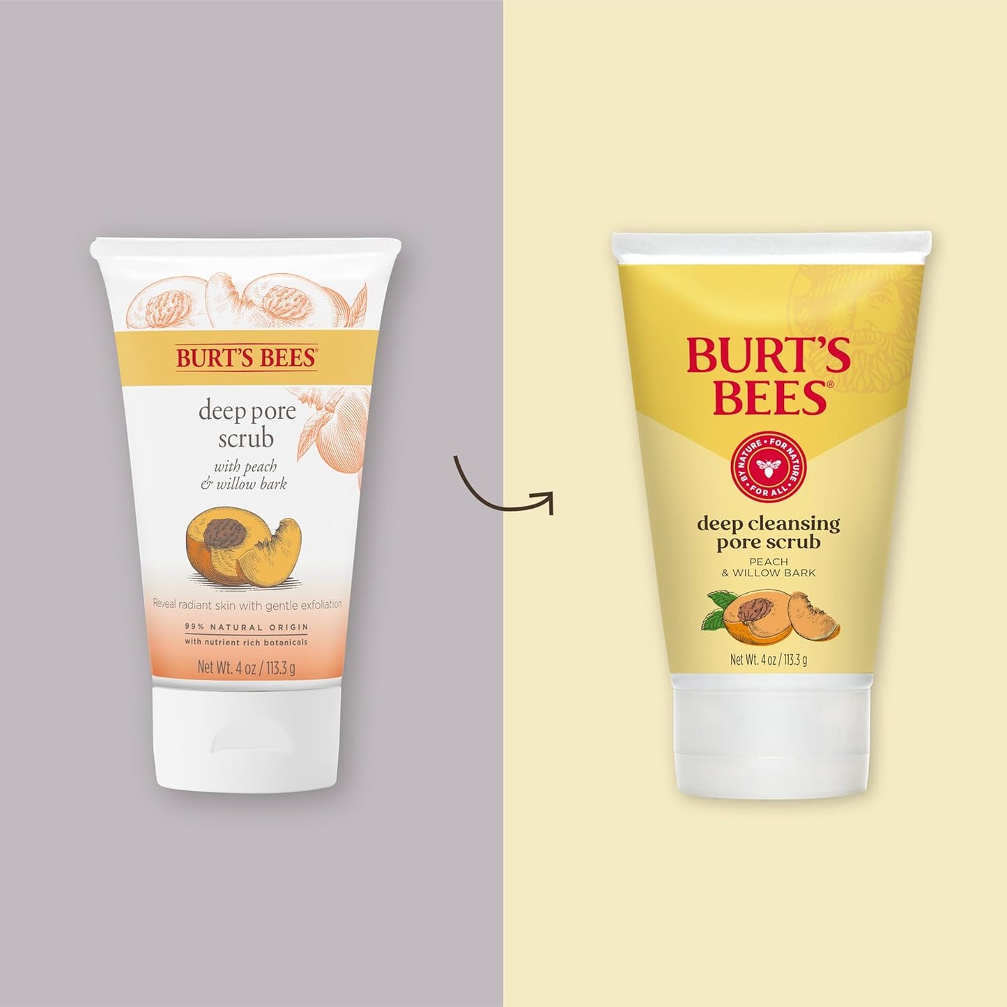 Burt's Bees Deep Cleansing Pore Scrub - Peach & Willow Bark | 4 Oz, Pack of 3