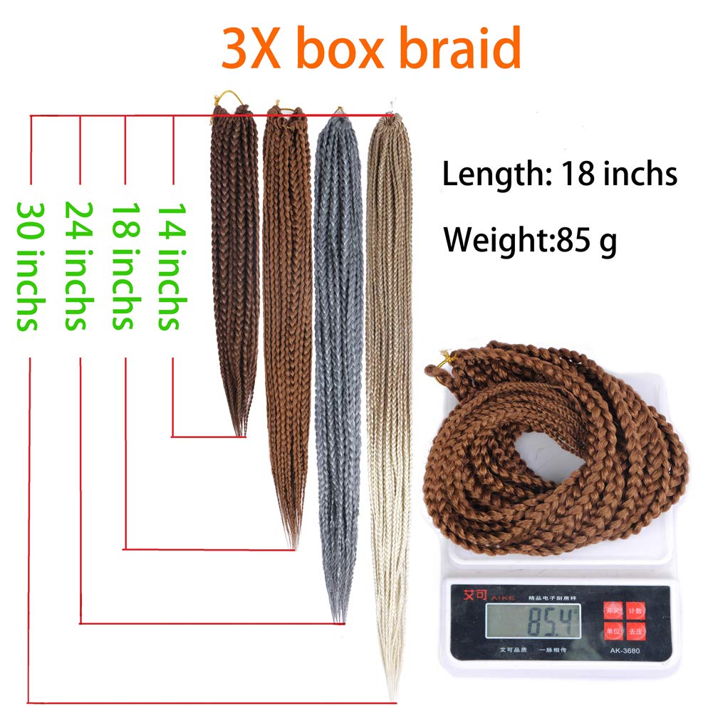 Mayloss 6 Packs/Lot (14/18/24/30) inch 1cm 20 Strands/Pack Thin 3X Box Braid Crochet Hair Extensionin Diameter 3X Synthetic Braid Hair Extensions Crochet Braids Hair Color(18Inch Grey)