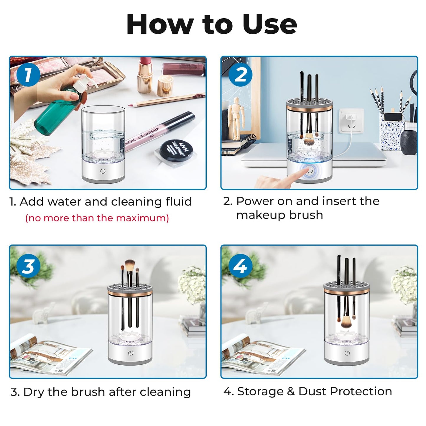 Electric Makeup Brush Cleaner with Brush Clean Mat, USB Charging Automatic Electric Makeup Brush Cleaner, Makeup Brush Cleaner Machine Fit For All Size Makeup Brush, Great Gift for Women Girls