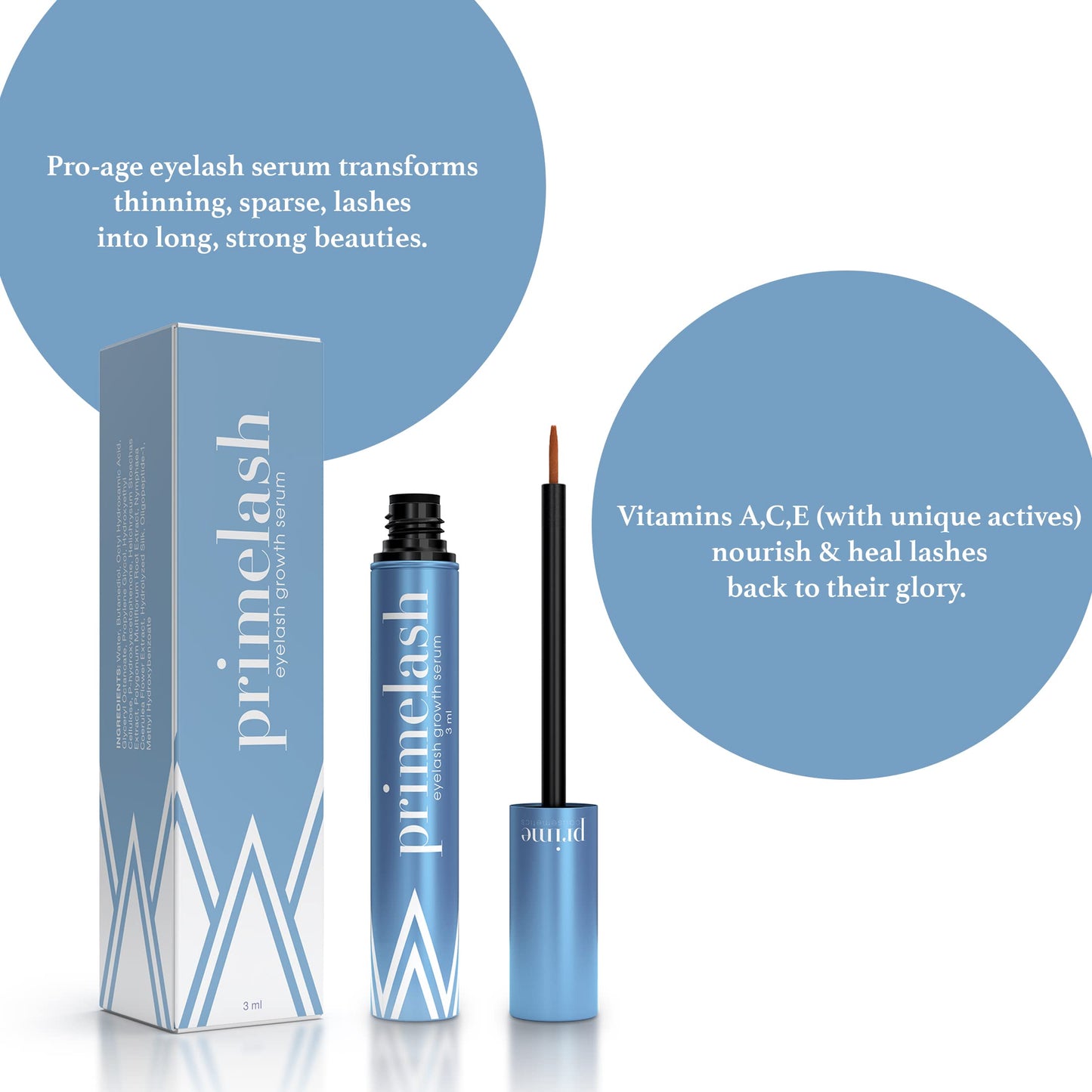 Prime Prometics PrimeLash Growth Serum for Women Over 50 – Grow More Lashes – Thick, Strong, Lifted – in 1 Swipe a Night, Vitamin Infused, For Sensitive Eyes
