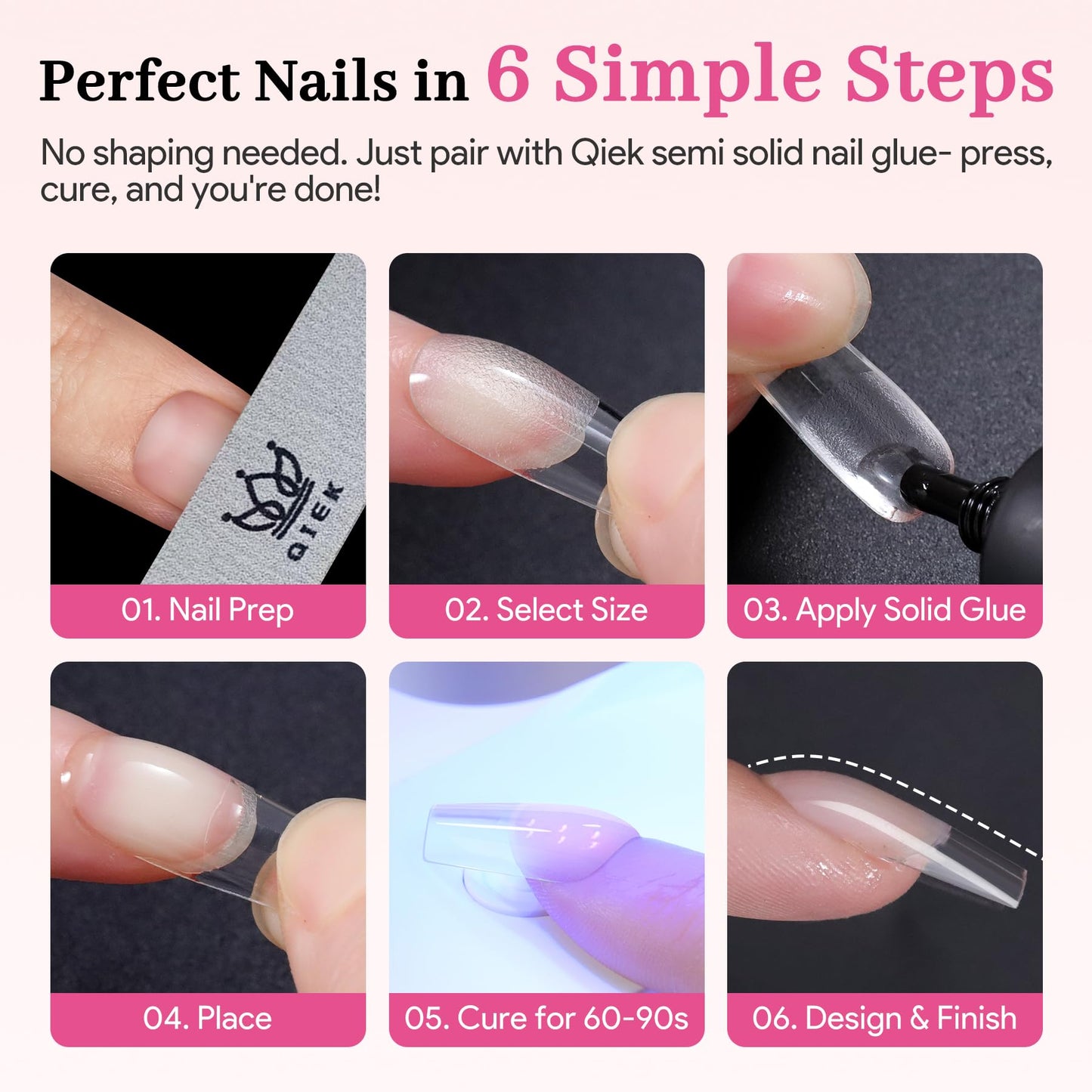 Qiek Medium Almond Pre-Building Nail Tips Kit, 15 Sizes 240 PCS Pre-shaped Apex Pink Thick Extensions Tip Soft Half Matte Press On Fake Nails Glue Gel Nail Lamp for DIY Beginners & Salon Manicure