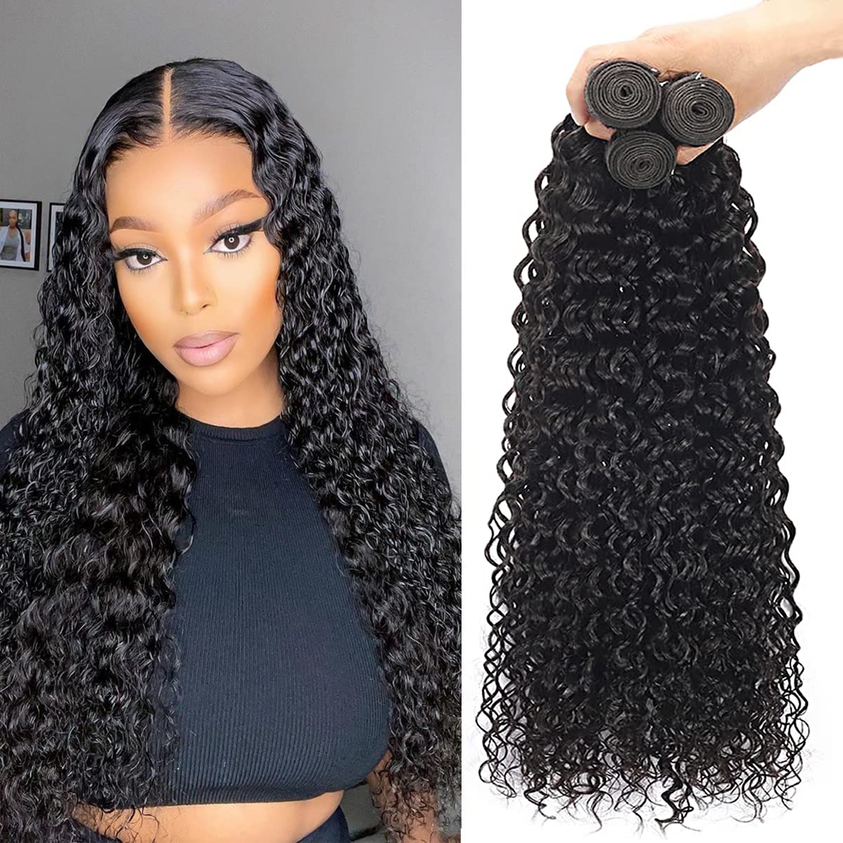 Beautymoon Water Wave Bundles 18 20 22 Inch Wet and Wavy Human Hair Weave Bundles 10A Brazilian Virgin Water Wave Hair 3 Bundles Human Hair Extension for Women Natural Color