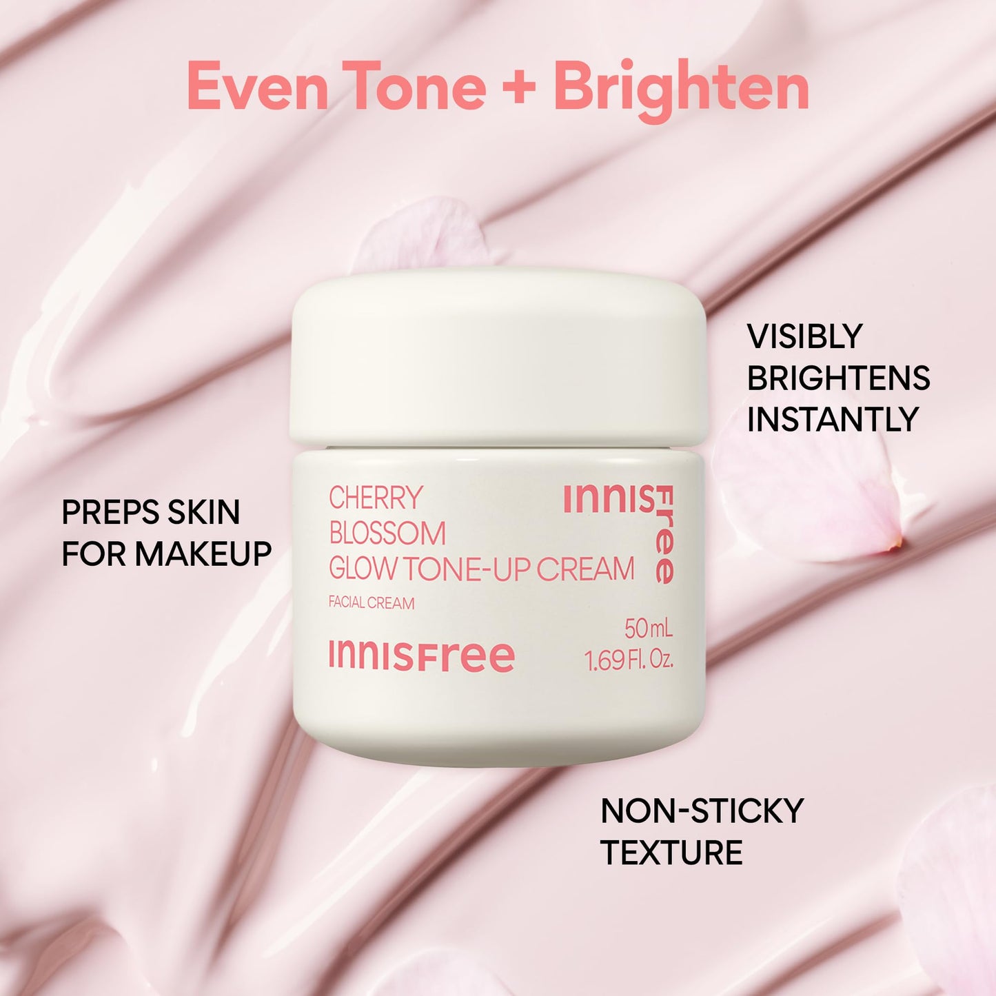 innisfree Cherry Blossom Glow Tone-Up Cream with Niacinamide for Bright, Even Skin Tone, Korean Skincare Gel Moisturizer for Face (Packaging May Vary)