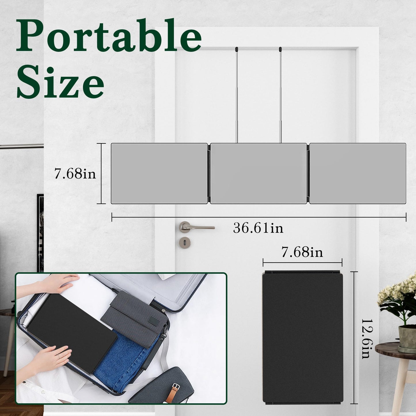 3 Way Mirror for Self Haircut with Adjustable Hook - 360° Trifold Barber Mirror, HD Anti-Distortion Glass, Portable Black Mirror for Hair Cutting, Shaving, Braiding & Makeup (Door/Wall/Tabletop Use)