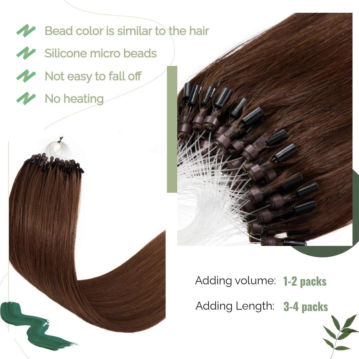 Brown Micro Bead Hair Extensions Short 14 Inch Microlink Human Hair Extensions 100strands 50g Cold Fusion Remy Hair Extension #4 Microlinks Extensions