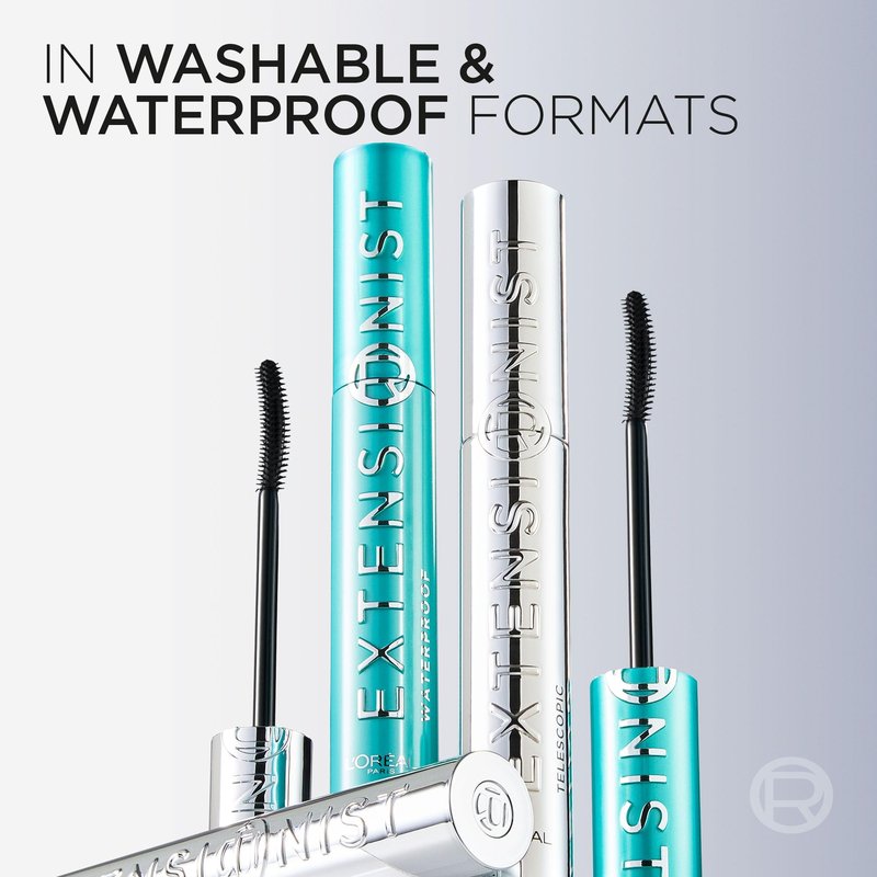 L'Oreal Paris Extensionist Waterproof Mascara, Lengthening, Volumizing, and Curling Formula For a Lash Extension Eye Makeup Look, Waterproof Black