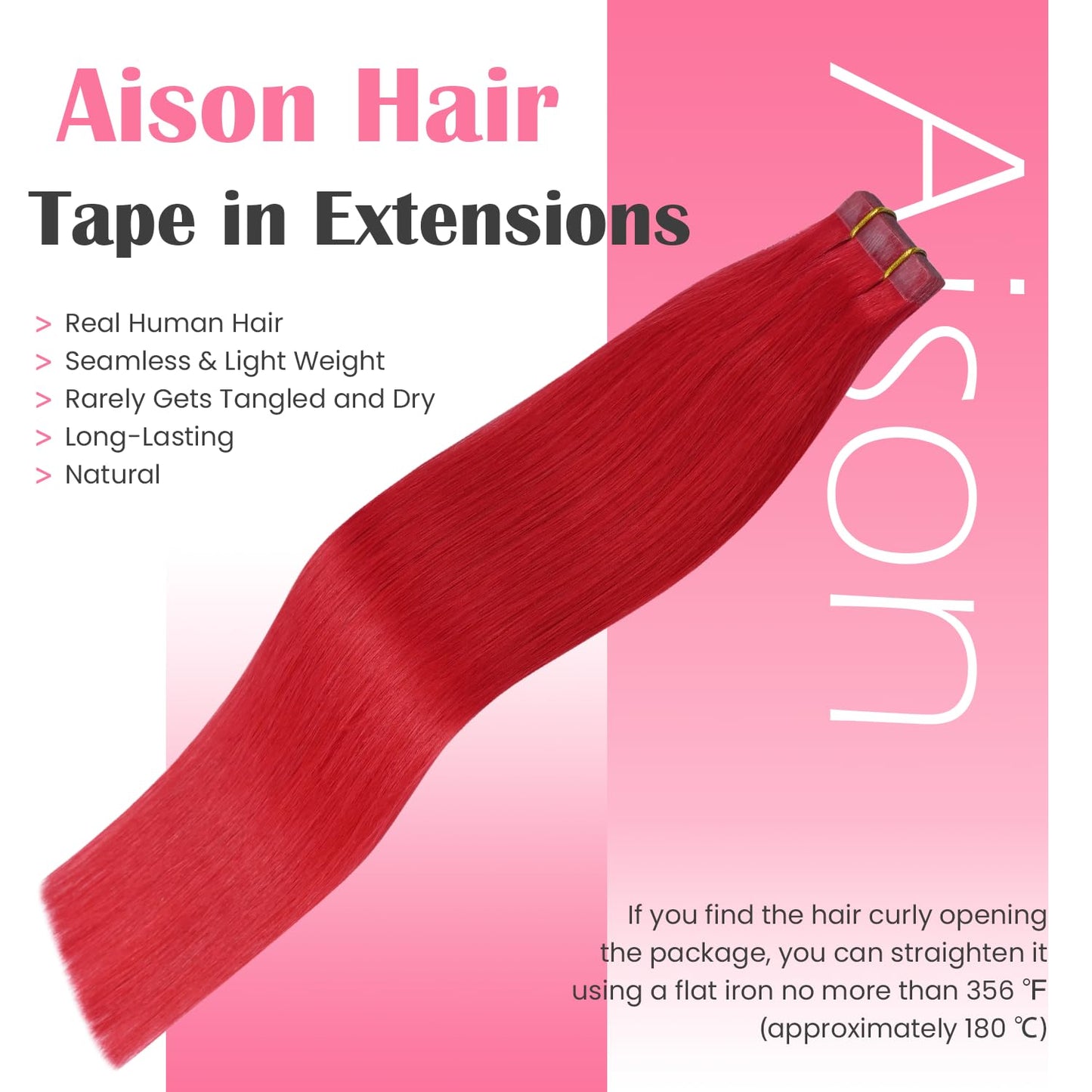 Aison Red Tape in Hair Extensions Human Hair 16 Inch 30G 100% Remy Human Hair Extensions Silky Straight for Women 20 Pcs/Package