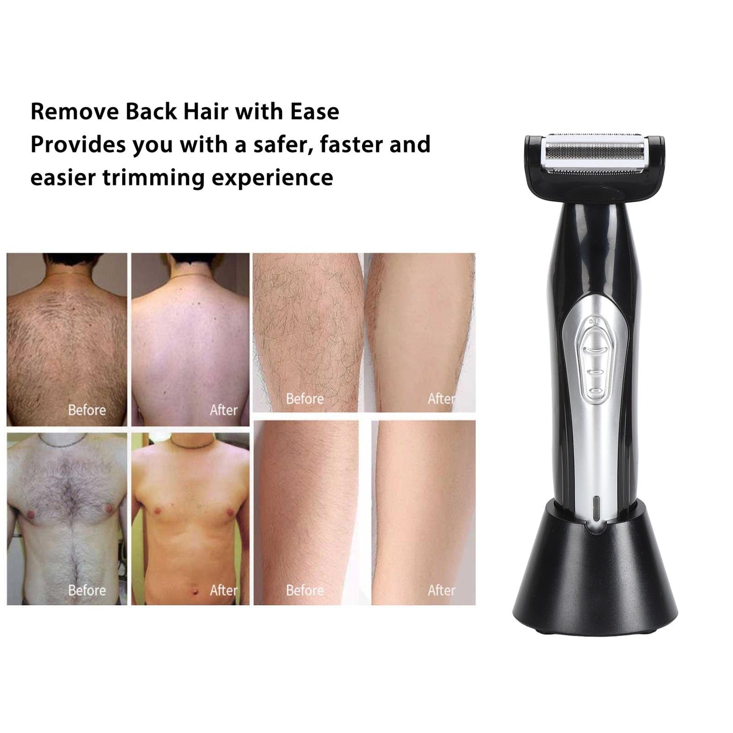 Yunir Back Shavers for Men, Men Electric Body Grooming Trimmer kit for Arm Beard Back, Adjustable Removable Handle with Extreme Reach, Wet Dry Shaving Men Back Groomer