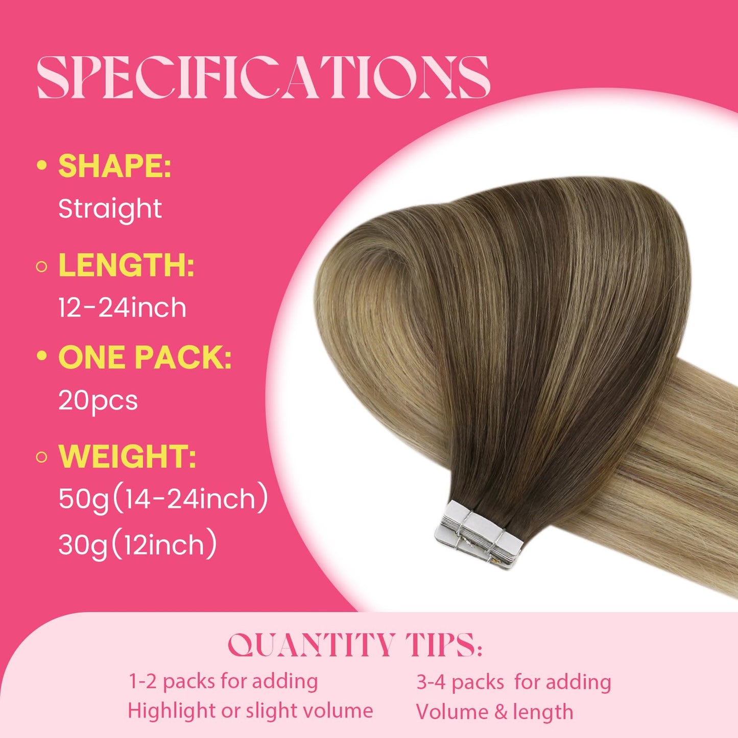 VeSunny Balayage Hair Extension Tape Ins 16inch 50grams Double Sided White Tapes Hair Extensions Color Brown #4 Fading To #16 Dark Golden Blonde Mixed With #60 Platinum Blonde 20pcs 50Gram