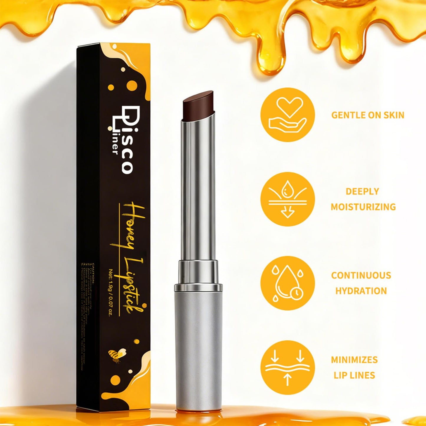 Discoliner Honey Lipstick Lip Tinted Lip Balm, Creamy Texture Nourishing Moisturizing Deep to Sheer Pigment Emollient, Enriched Lipstick Enhances Natural Color, Smooth Application Seamless Blend