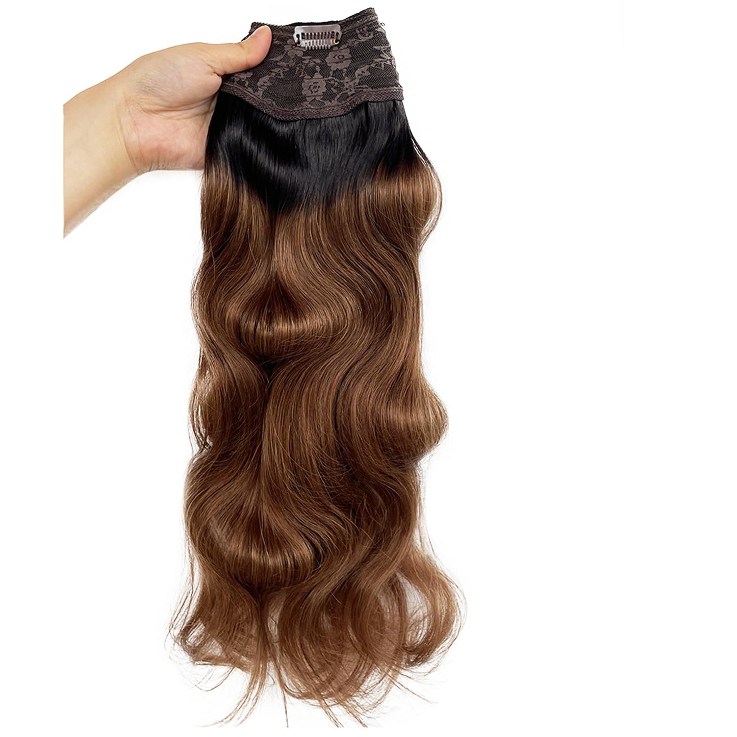 Balayage One Piece Clip-in Hair Extensions, 18" Body Wave Real Human Hair, Black to Grey Remy Hair Clip-ins, 80G