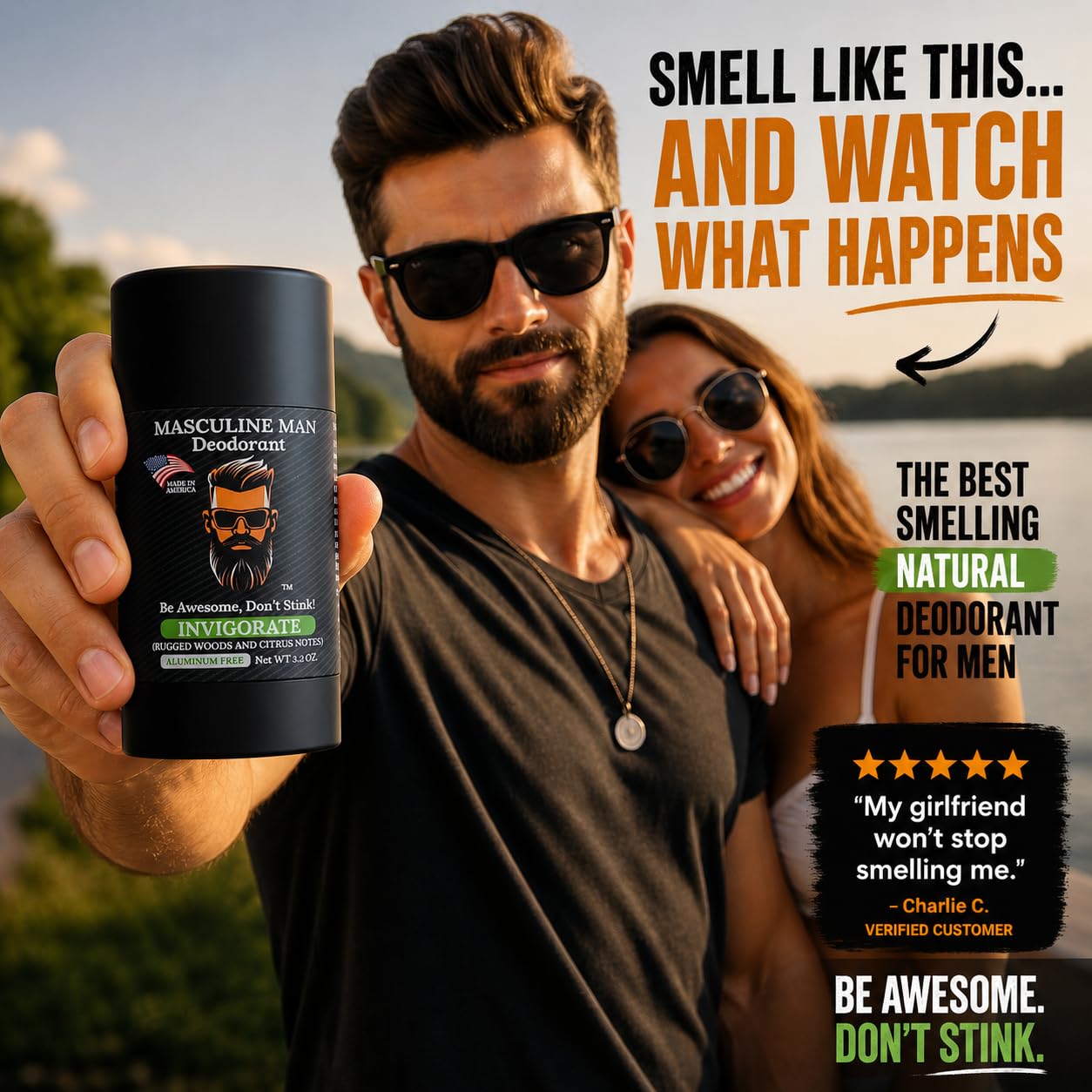 Aluminum-Free Men's Deodorant - Natural Sweat Protection | Stain-Free Stick, 3.2oz (Pack of 2)