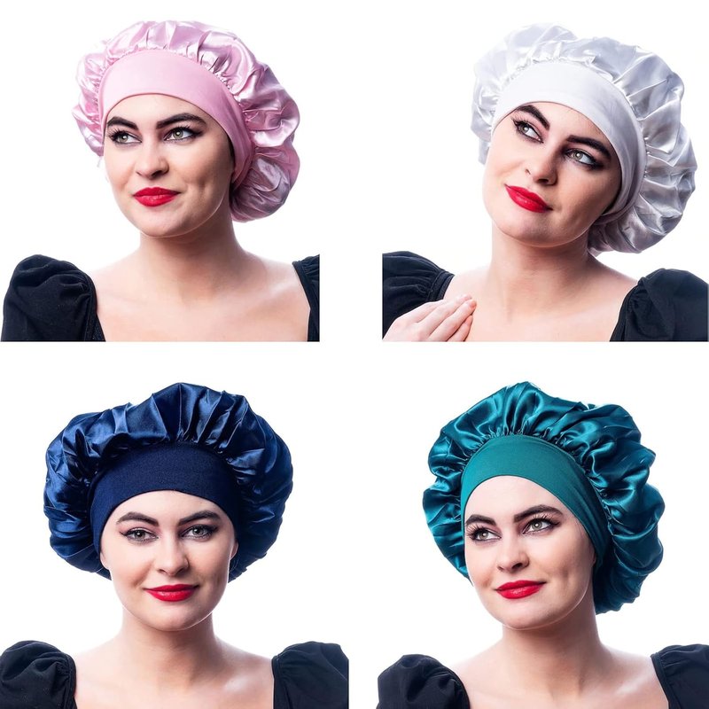 Satin Bonnet Caps for Women - 12pcs Solid Color Hair Bonnets | Elastic Band for Comfortable Sleep