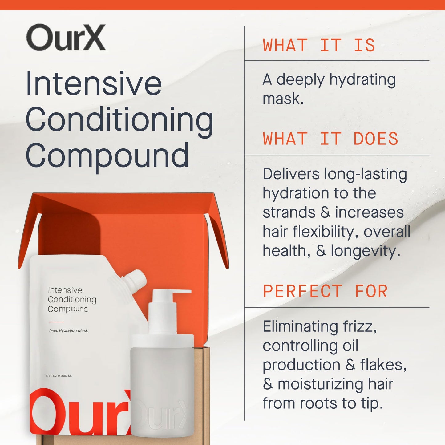 OurX Hydration Hair Mask – Intensive Conditioning Compound (300ml) | Deep Moisture & Repair for Curly, Coily & Frizzy Hair | Peptides + Squalane Formula for Hydrated, Defined Texture