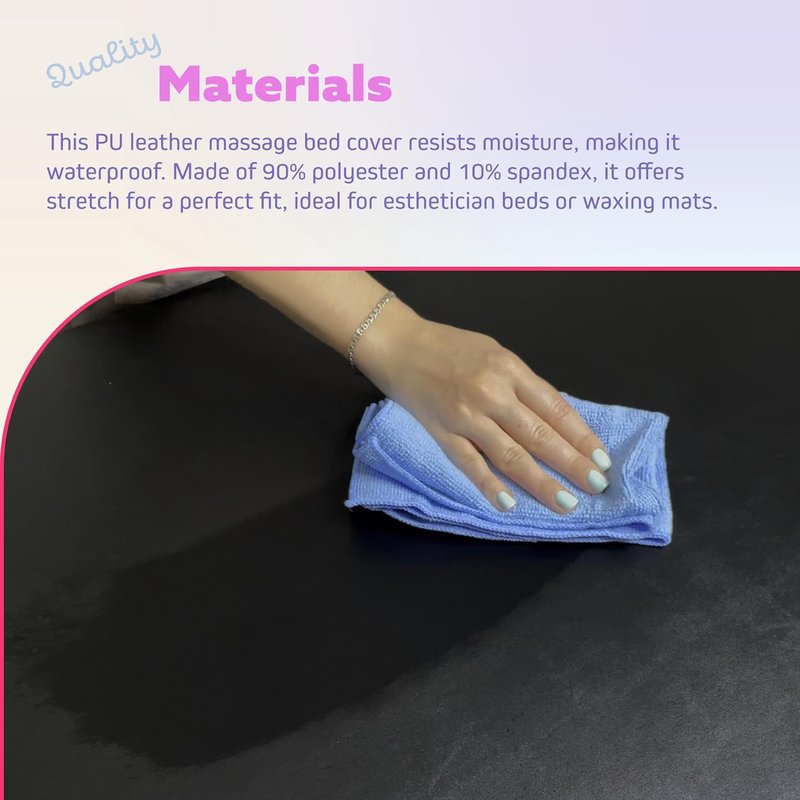 Lash Bed Cover - Waterproof Artificial Leather Massage Table Protector | Fitted Wax Mat for Estheticians - Black