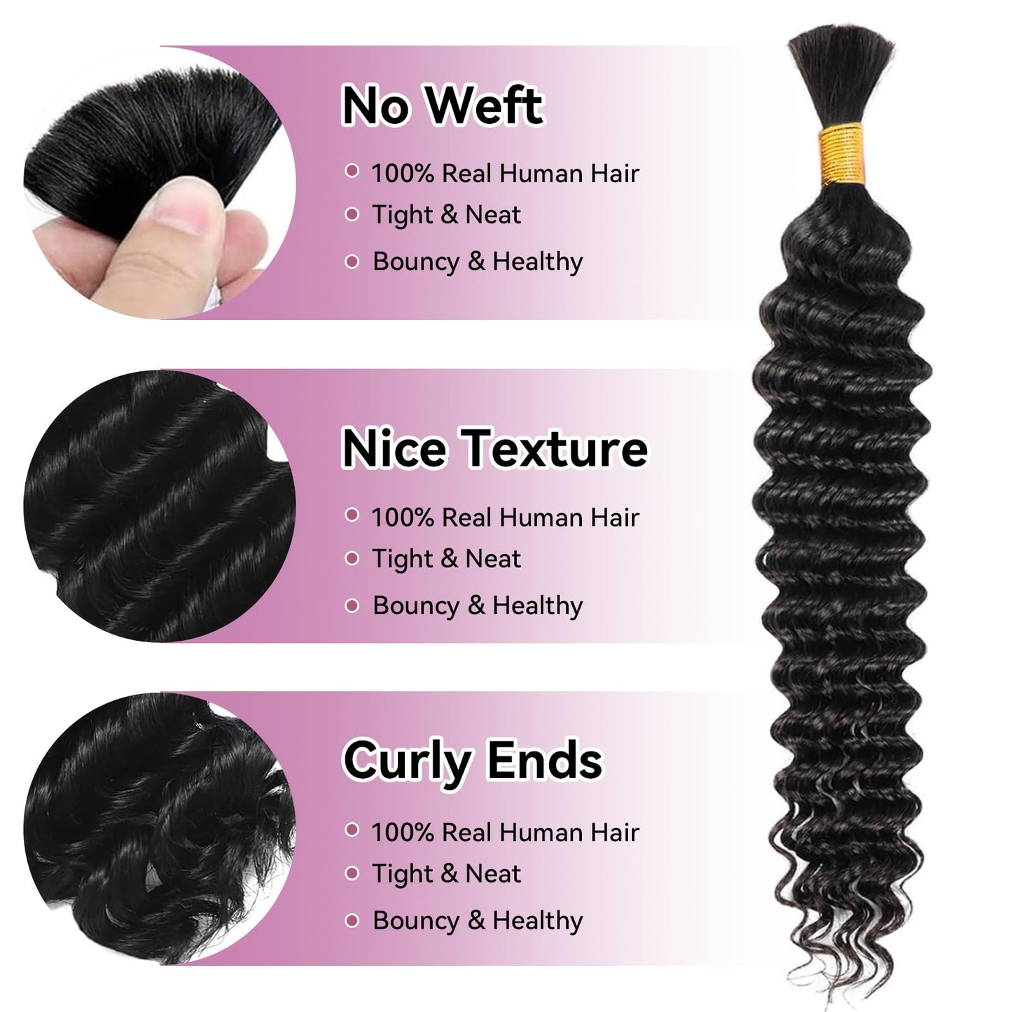 Human Braiding Hair for Boho Braids Human Boho Braiding Hair 1 Bundle 50g 30 Inch 12A Deep Wave Human Hair Bundles Boho Hair for Braiding No Weft Natural Color Bulk Boho Human Hair for Braiding