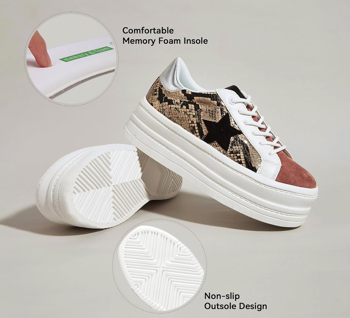 Fashion Platform Women’s Sneakers - Holographic Rainbow Faux Suede Walking Shoes | Stylish & Comfortable