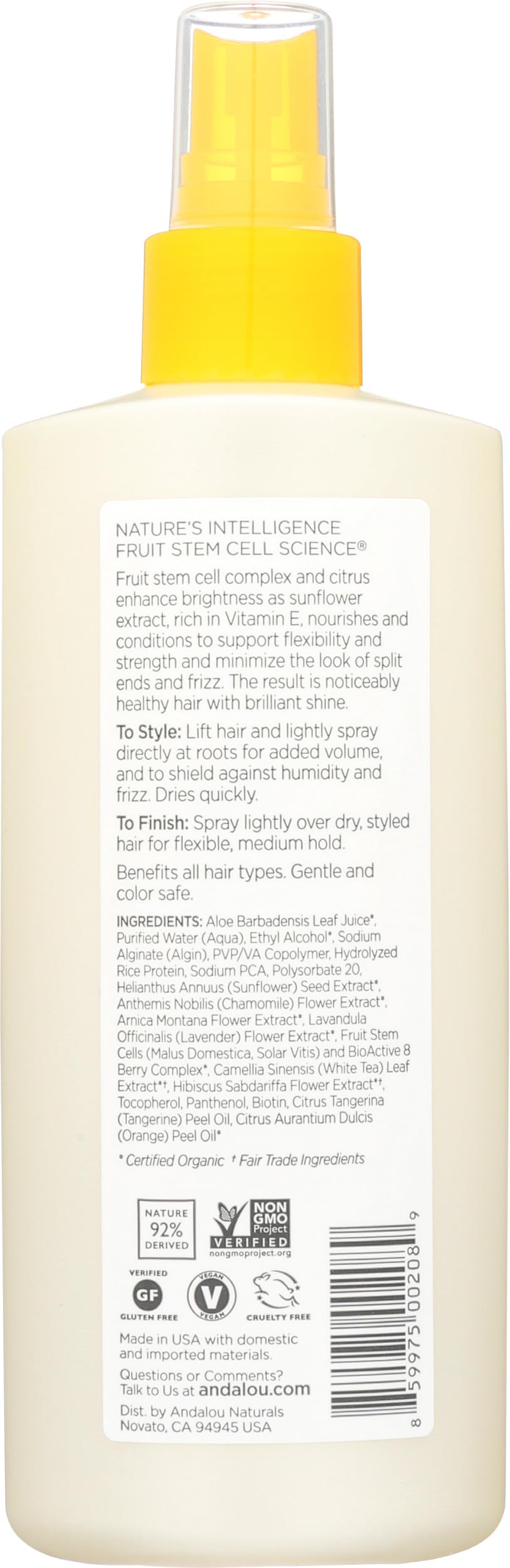 Andalou Naturals Medium Hold Hair Spray Sunflower and Citrus - 8.2 fl oz