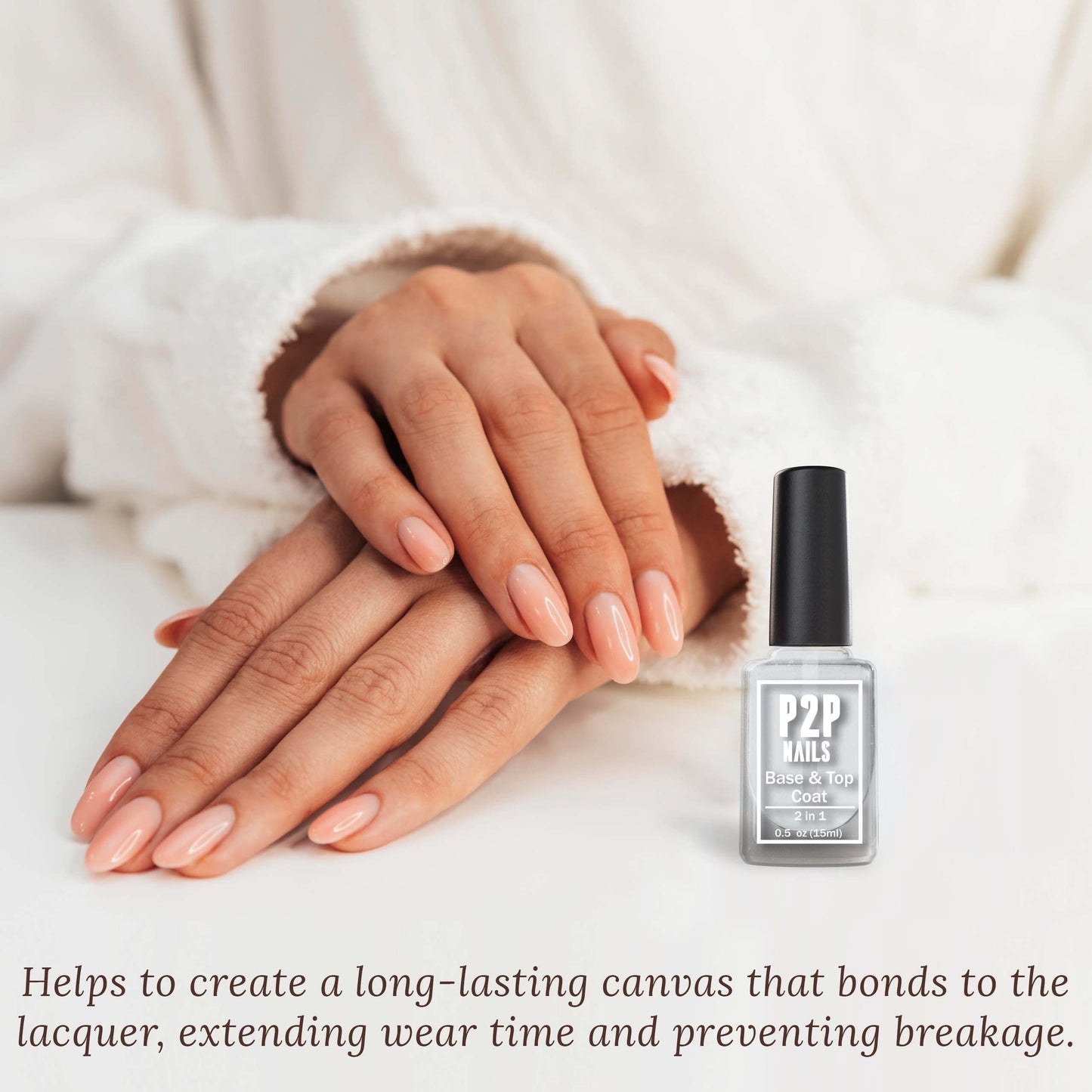 P2P Nails Base and Top Coat Nail Polish - Glossy Finish Long Lasting Top Coat - No Wipe Top Coat Gel Polish for Cool Finish Nail Art