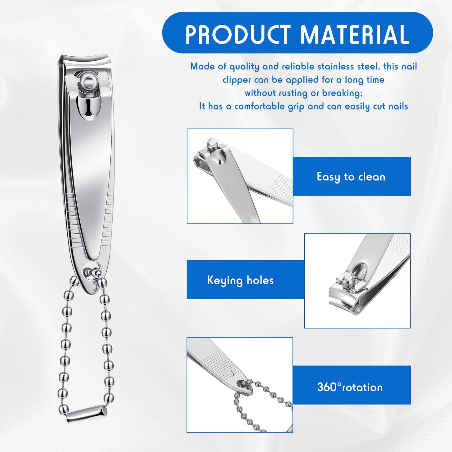 Chumia 144 Pieces Nail Clippers Set Stainless Steel Metal Nail Cutter Fingernail Toenail Clippers Bulk Silver Cutter Fingernails for Adults Men Women with Keychain