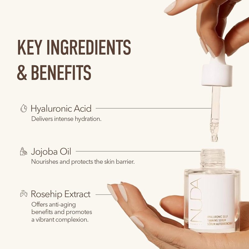 Hyaluronic Tanning Serum - Daily Face Self Tanner Drops with Plumping Power | Light Gradual Glow, Hydrating & Transfer-Free (1 Fl Oz)