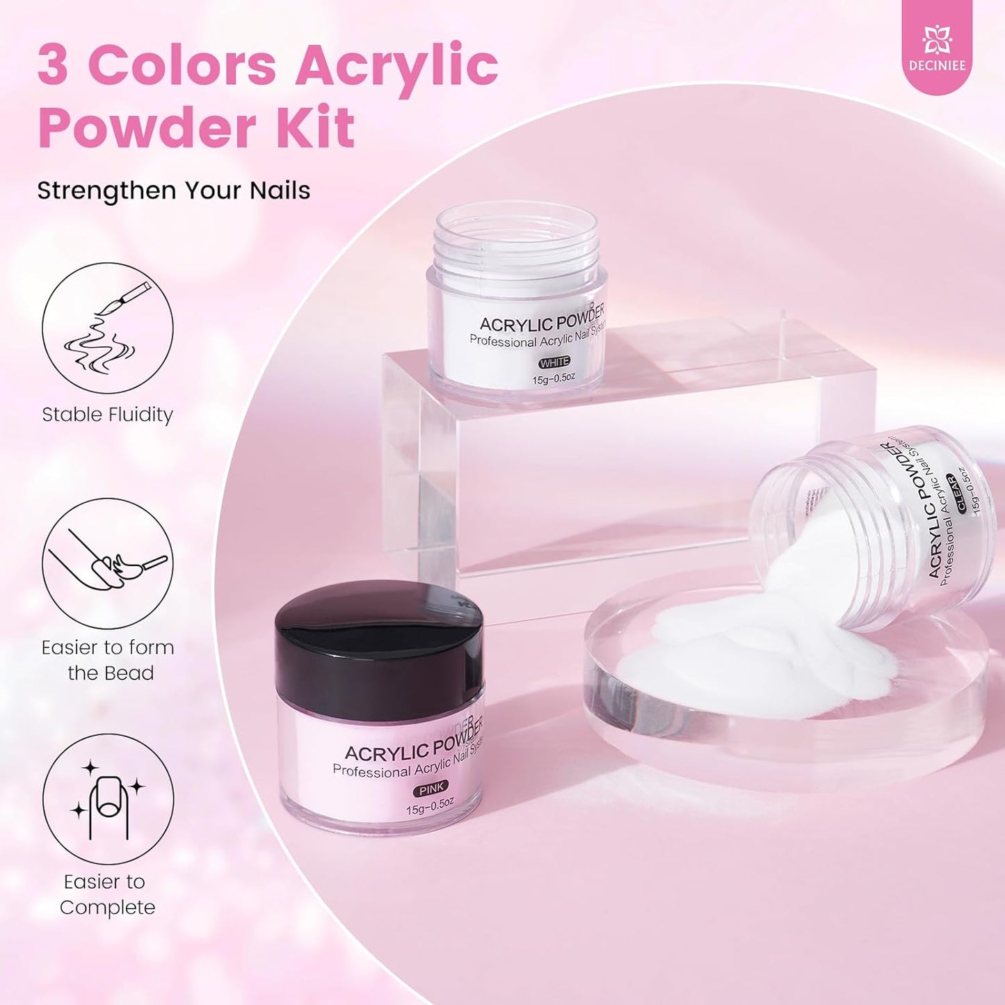 Nail Kit for Beginners - Complete Acrylic Powder Set with UV Light & Practice Finger | Rose Pink