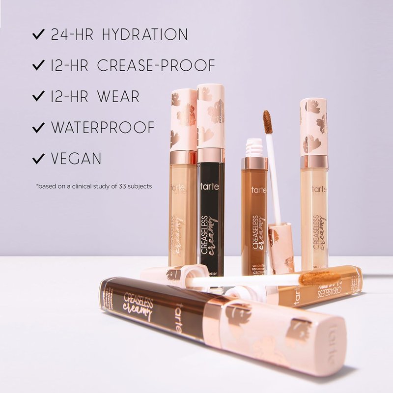Tarte Creaseless Creamy Full-Coverage Concealer - Waterproof & Hydrating | Vitamin E, Niacinamide, Caffeine for Dark Circles & Blemishes