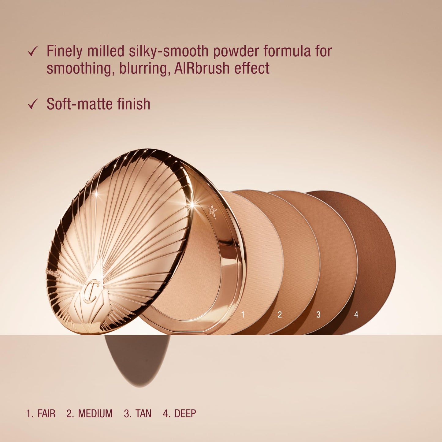 Charlotte Tilbury Airbrush Matte Bronzer - Smoothing & Blurring Powder Bronzer with an Airbrush Finish - Refillable Makeup Infused with Silky Mica & Hyaluronic Acid - 1 Fair