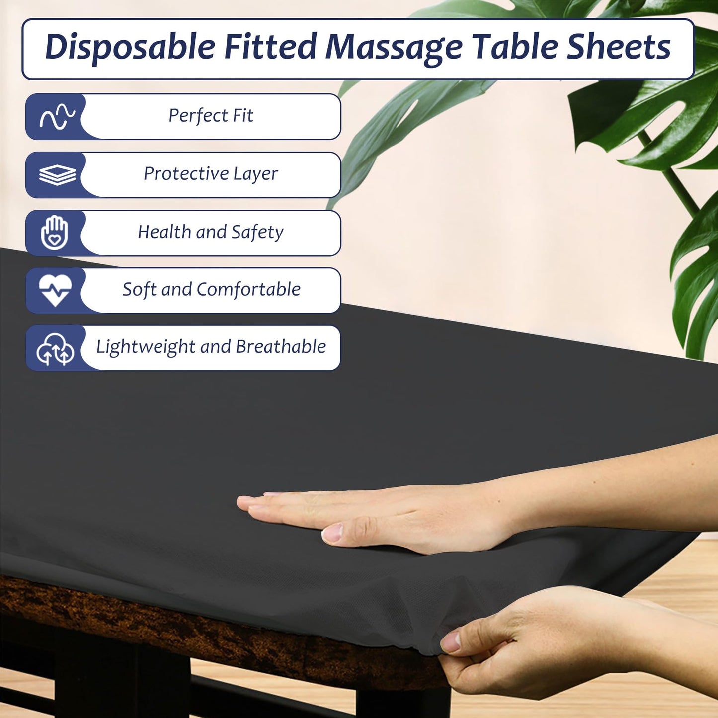 40PCS Disposable Fitted Massage Table Sheets, Heavy Duty Elastic Disposable Bed Cover, Breathable Disposable Fitted Sheets for Spa Black Non Woven Fabric 36 x 85 Inch