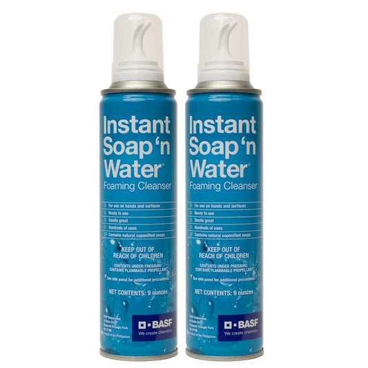 BASF Instant Soap 'n Water, Foaming Hand Cleanser, Ready to Use No Rinse Subtle Scent Skin Cleaner, On the Go, Home, Work, Travel, Up to 100 Washes, (2) 9 oz