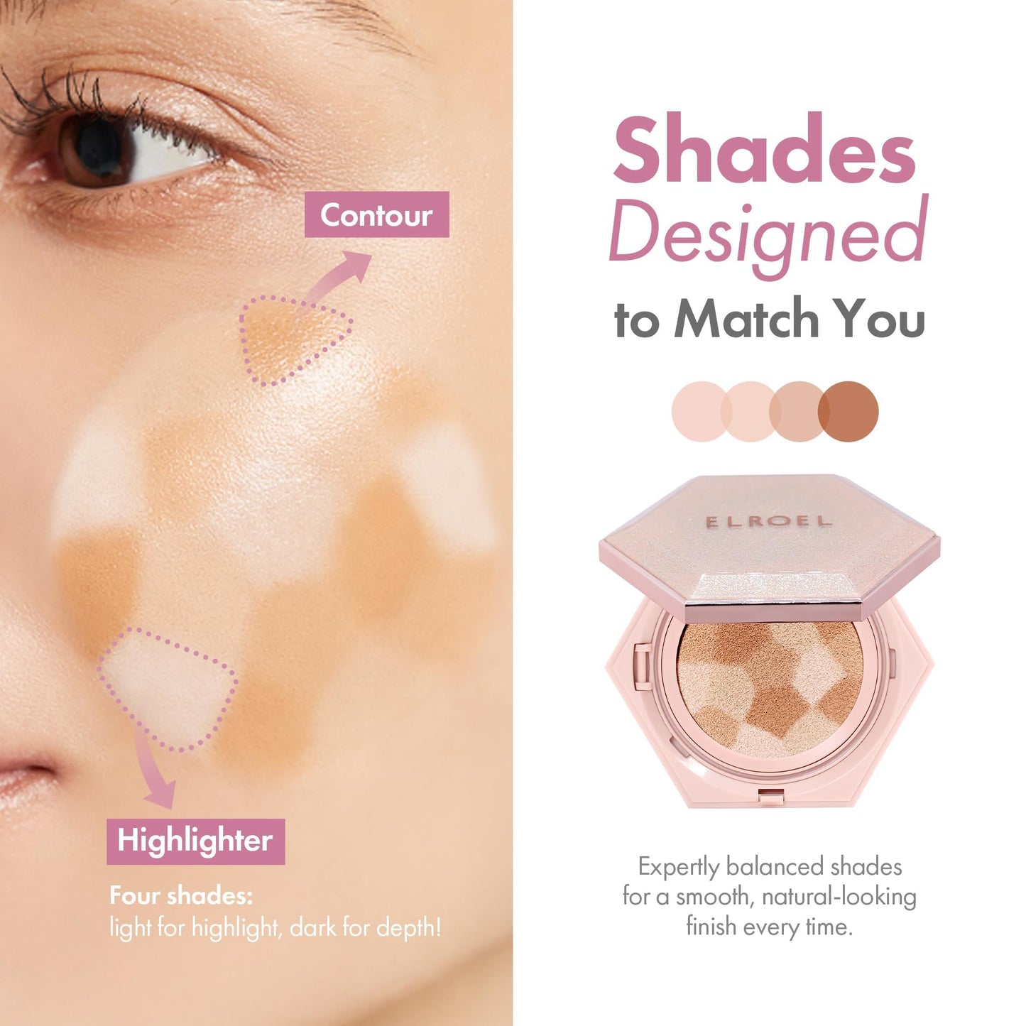 ELROEL Blending Cushion 4-in-1 Korean Cushion Foundation with Italian Caviar, Collagen & Hyaluronic Acid - 12HR Long Lasting, Hydrating & Age-Defying Makeup Concealer 0.44 oz (#23 Natural Beige)