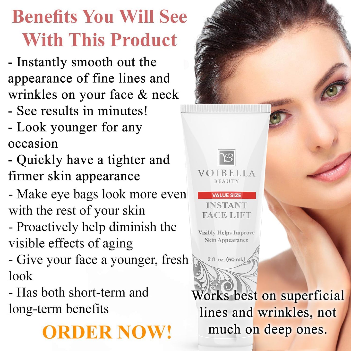 Instant Face Lift Cream 2 oz - Best Eye, Neck, Face Tightening, Lifting & Firming Serum To Smooth Appearance, Hide Loose Sagging Skin, Puffiness, Fine Lines & Wrinkles in Mins (Peptides & Stem Cells)