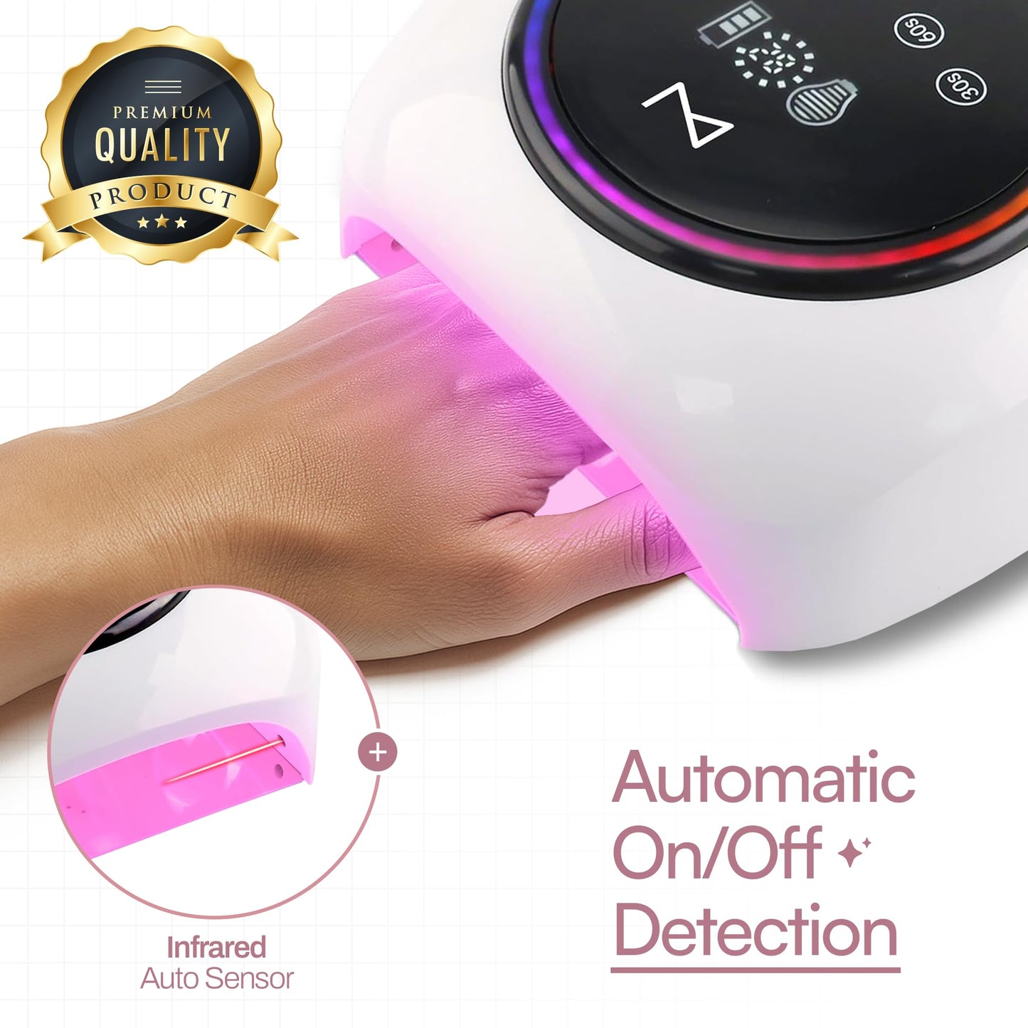 M - HaloLite LED Nail Curing Lamp 98W, 32 LEDs, Wireless Rechargeable with 5200mAh Battery, Fast UV/LED Gel Nail Dryer for Salon & Home Use, Long-Lasting, Portable, Cordless Design (Black)