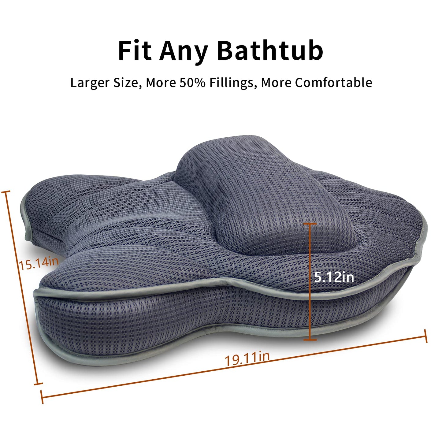 Poemland Extra Thick Large Bath Pillow with Neck,Back,Head Support for Bathtub, Spa, Soaking Gray(19''x15'')